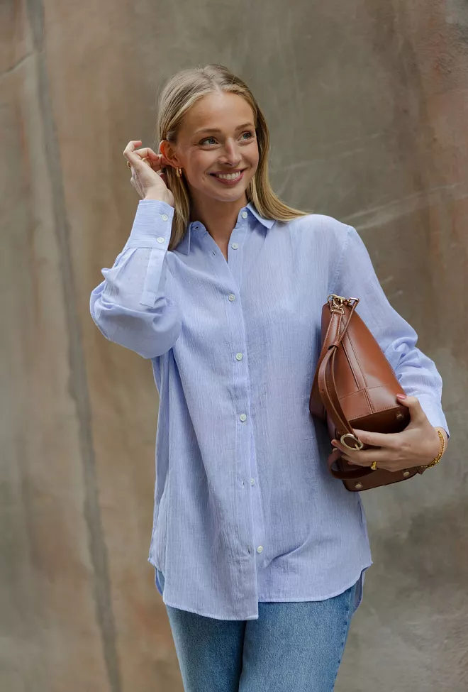 Anine Bing Plaza Shirt Blue And White Mini Stripe skjorte 4