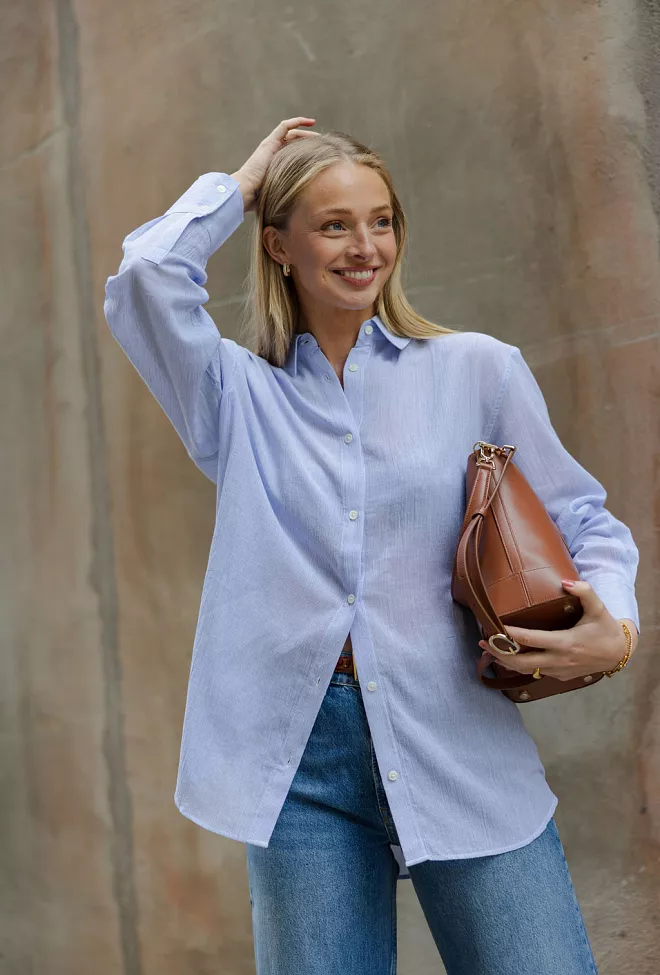 Anine Bing Plaza Shirt Blue And White Mini Stripe skjorte