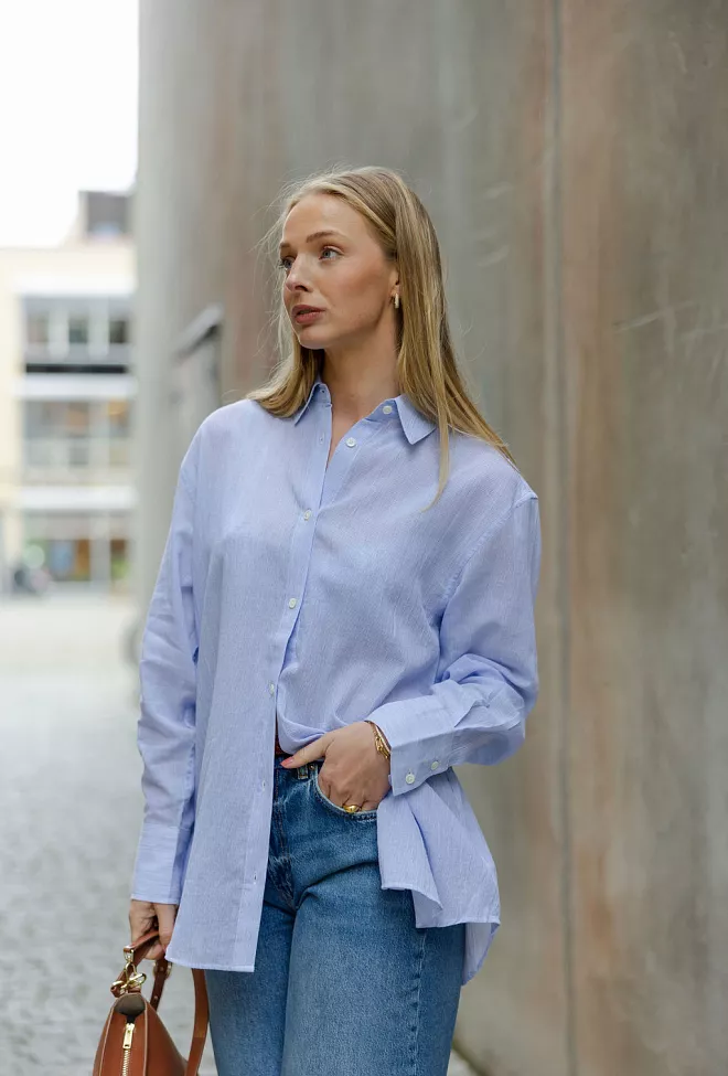 Anine Bing Plaza Shirt Blue And White Mini Stripe skjorte 8