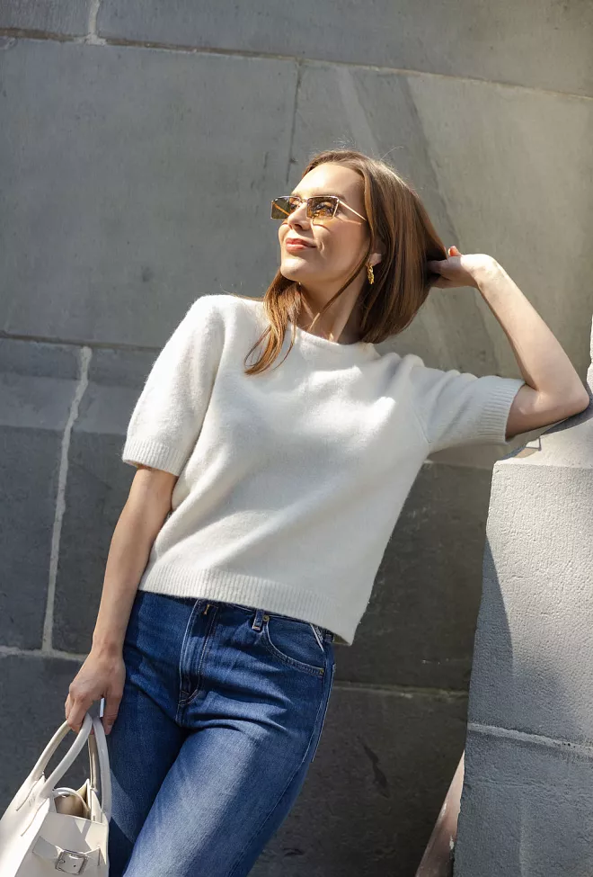 Carma collection Trine Knit Tee Creme strikket topp 12