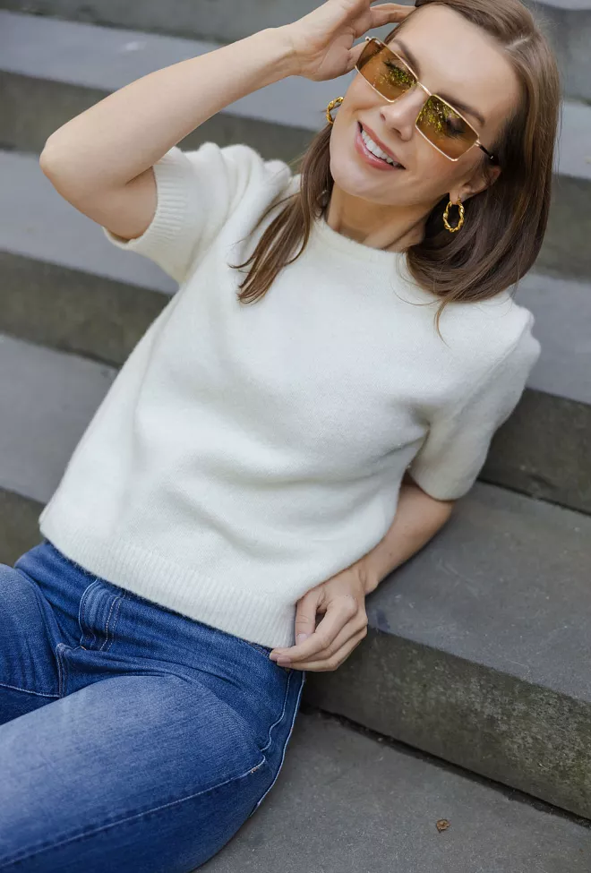 Carma collection Trine Knit Tee Creme strikket topp 15