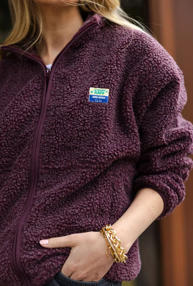 American Vintage Hoktown Jacket Burgundy Melange teddyjakke 4