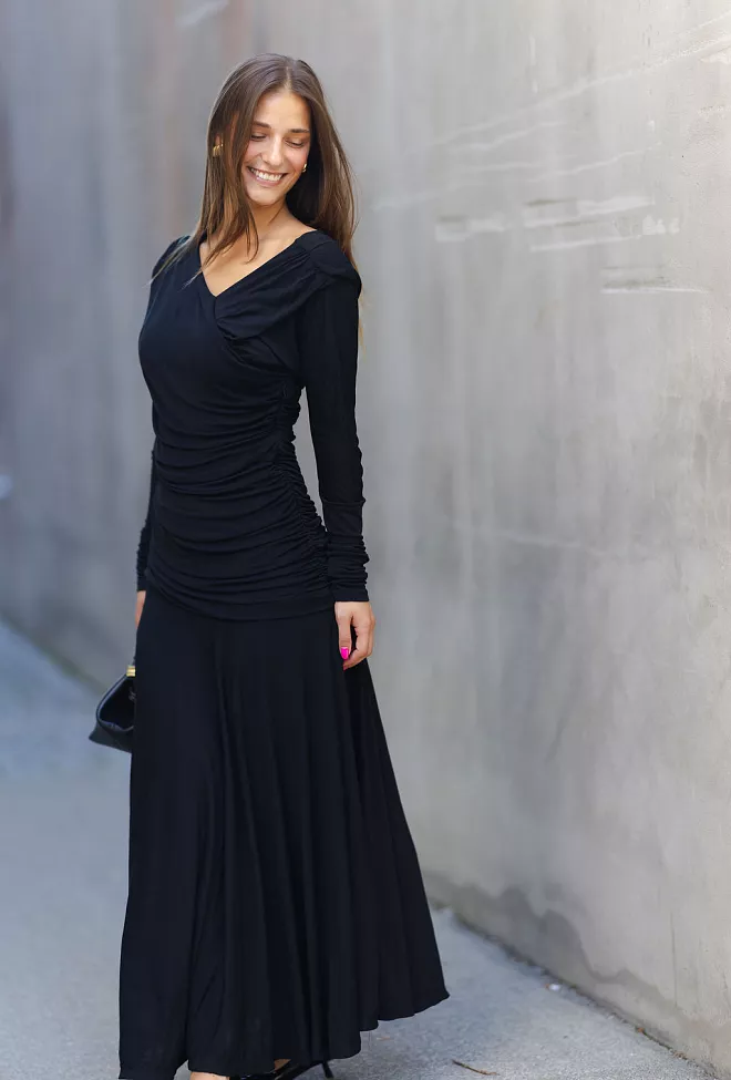 Ganni Interlock Jersey Crossover Ruched Long Dress Black maxikjole 8