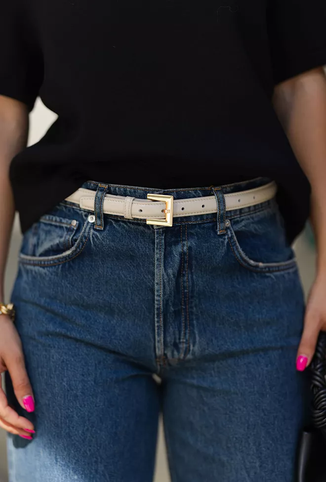 Anine Bing Nicola Belt Bone Crinkled Patent belte