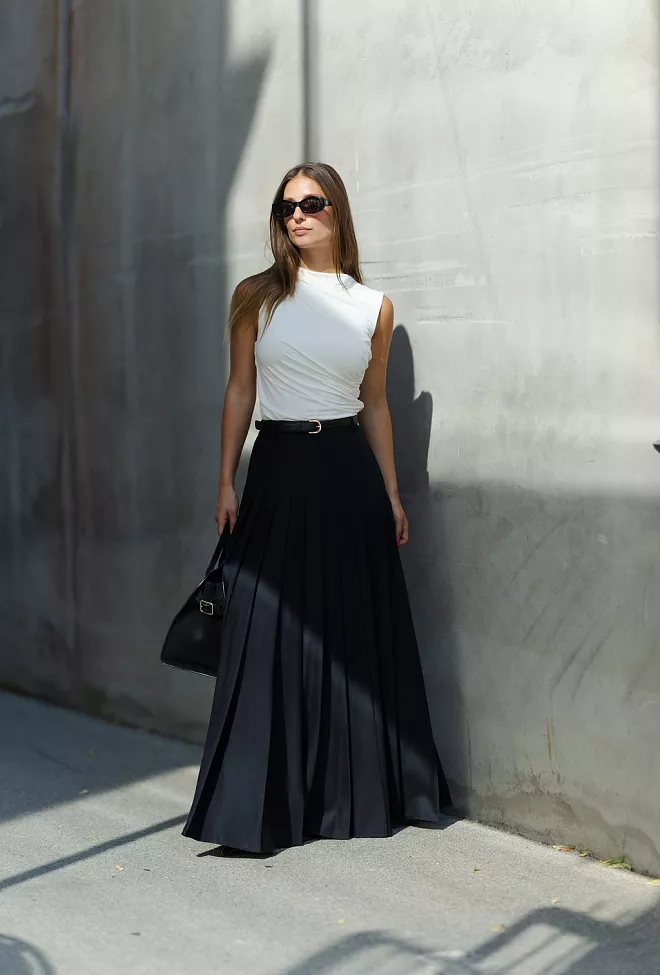 Self-Portrait Pleated Twill Maxi Skirt Black skjørt 3
