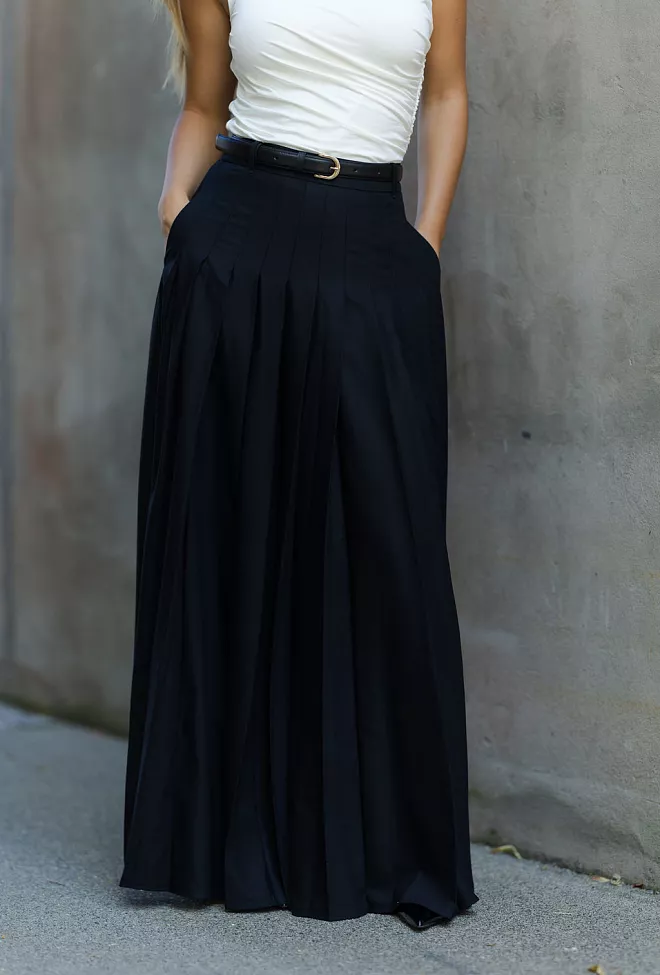 Self-Portrait Pleated Twill Maxi Skirt Black skjørt 4