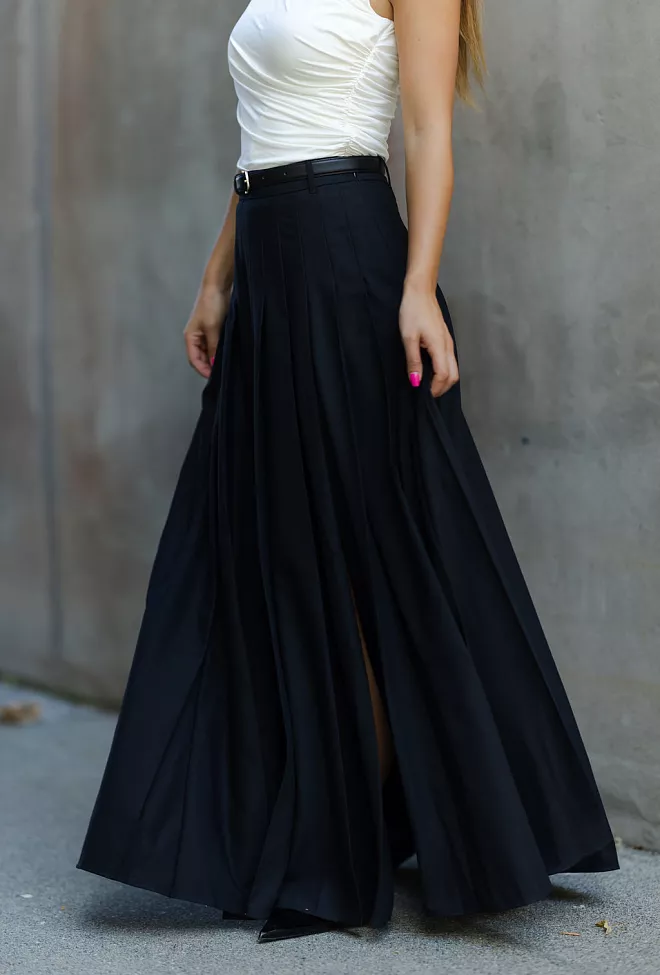Self-Portrait Pleated Twill Maxi Skirt Black skjørt 5