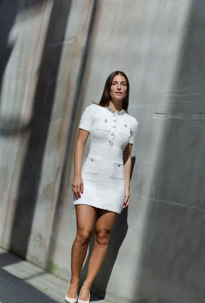 Self-Portrait Textured Knit Mini Dress Cream kjole 3
