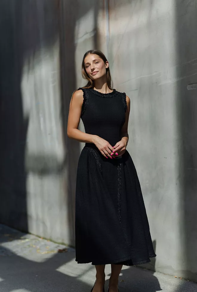 Self-Portrait Boucle Sleeveless Midi Dress Black kjole 3