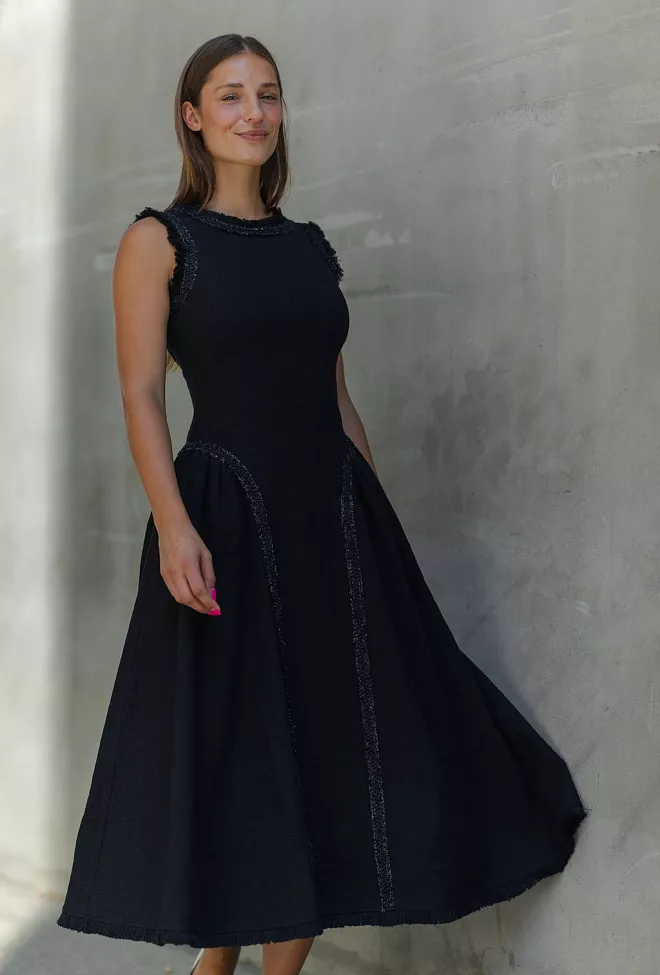 Self-Portrait Boucle Sleeveless Midi Dress Black kjole 5
