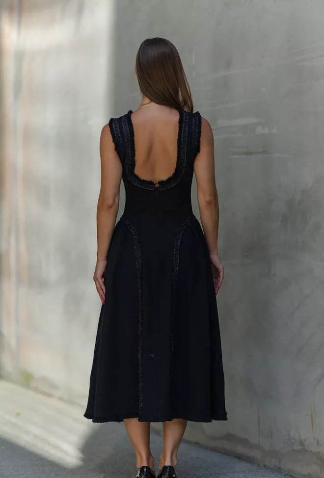 Self-Portrait Boucle Sleeveless Midi Dress Black kjole 7