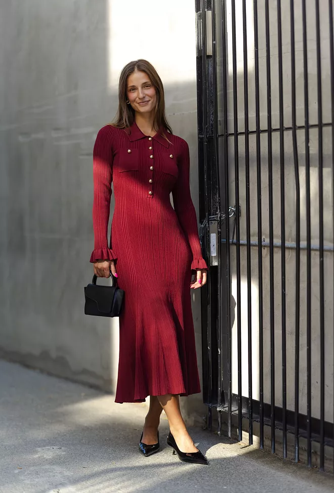 Self-Portrait Ribbed Knit Midi Dress Burgundy midikjole 7