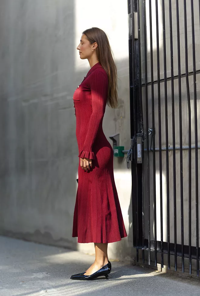 Self-Portrait Ribbed Knit Midi Dress Burgundy midikjole 4