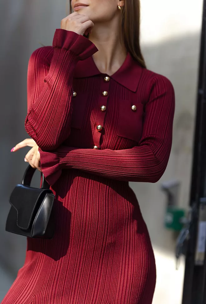 Self-Portrait Ribbed Knit Midi Dress Burgundy midikjole 8