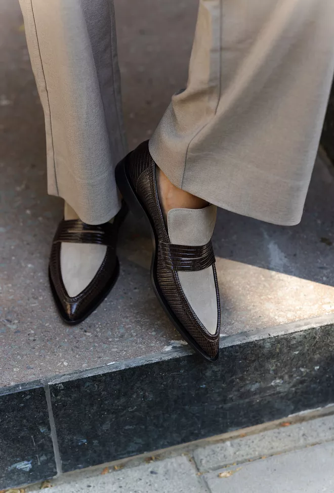 ATP Atelier Montazzoli Walnut/Avena Printed Lizard/Suede loafers 3