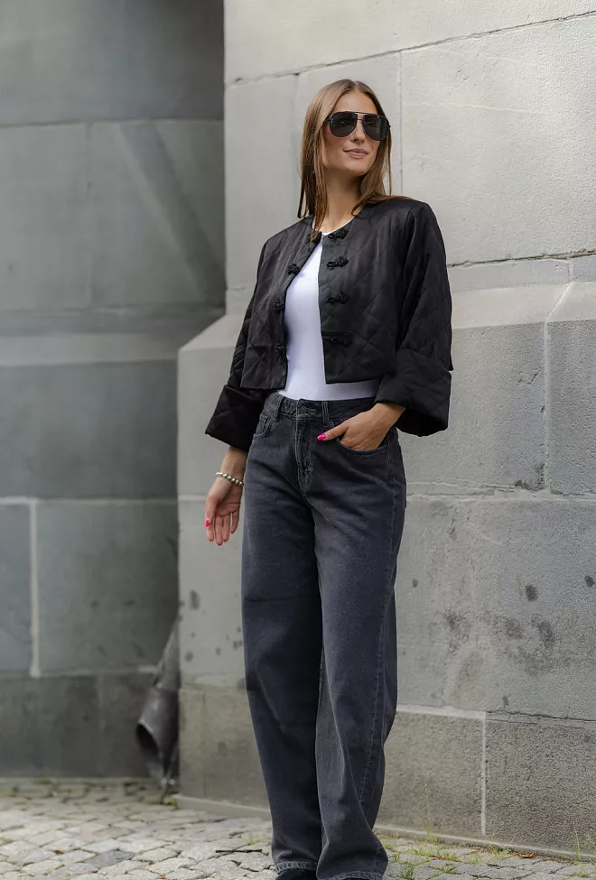 Tailored Satin Flared Jacket Black 5