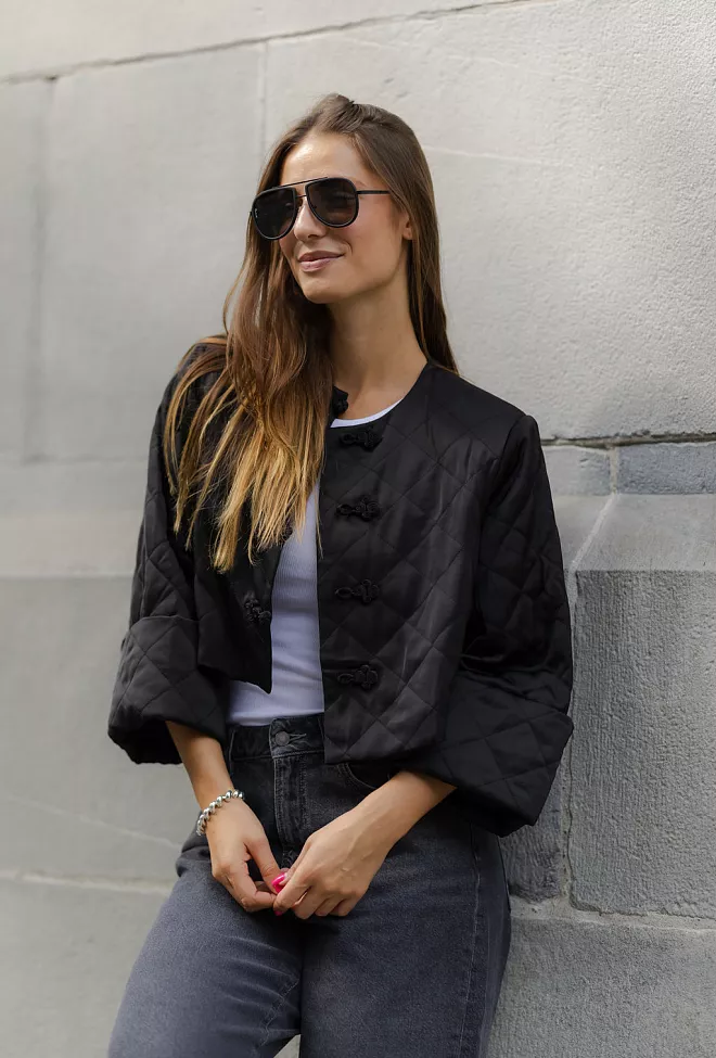 Tailored Satin Flared Jacket Black 1