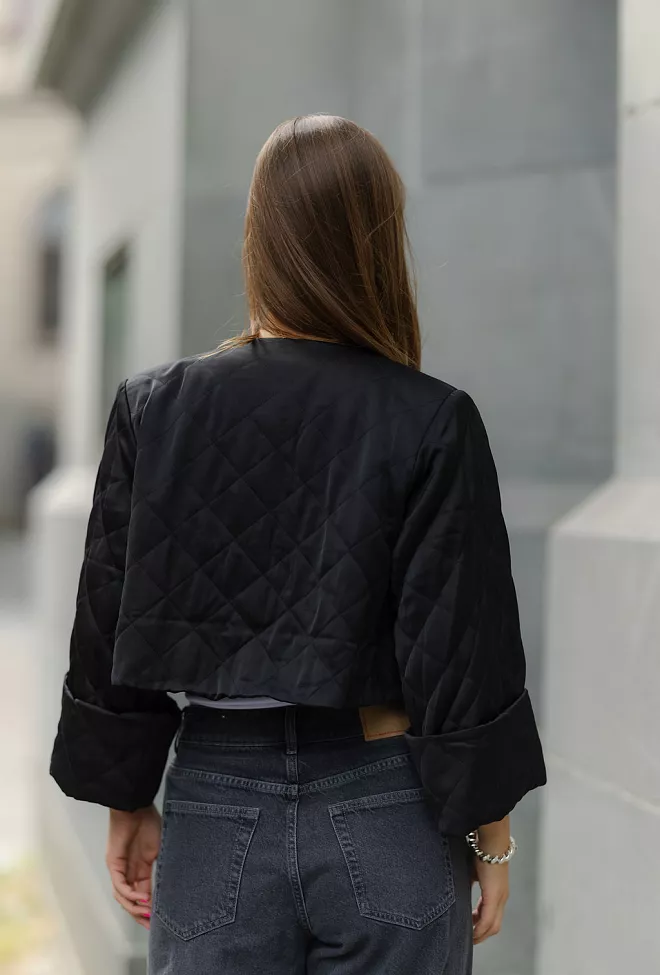 Tailored Satin Flared Jacket Black 4