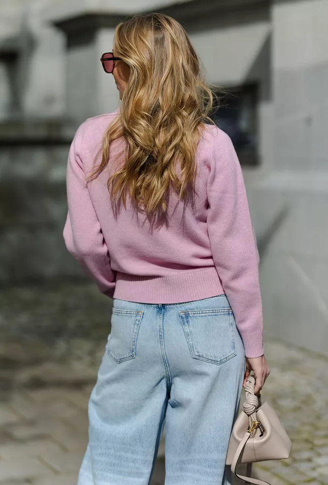 GANNI Graphic Wool Mix Poodle Crewneck Chalk Pink genser 5