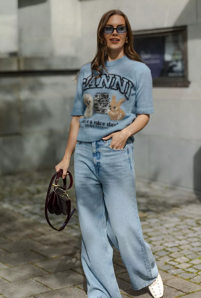 GANNI Fine Brushed Alpaca Puppies T-Shirt Soft Chambray genser 9