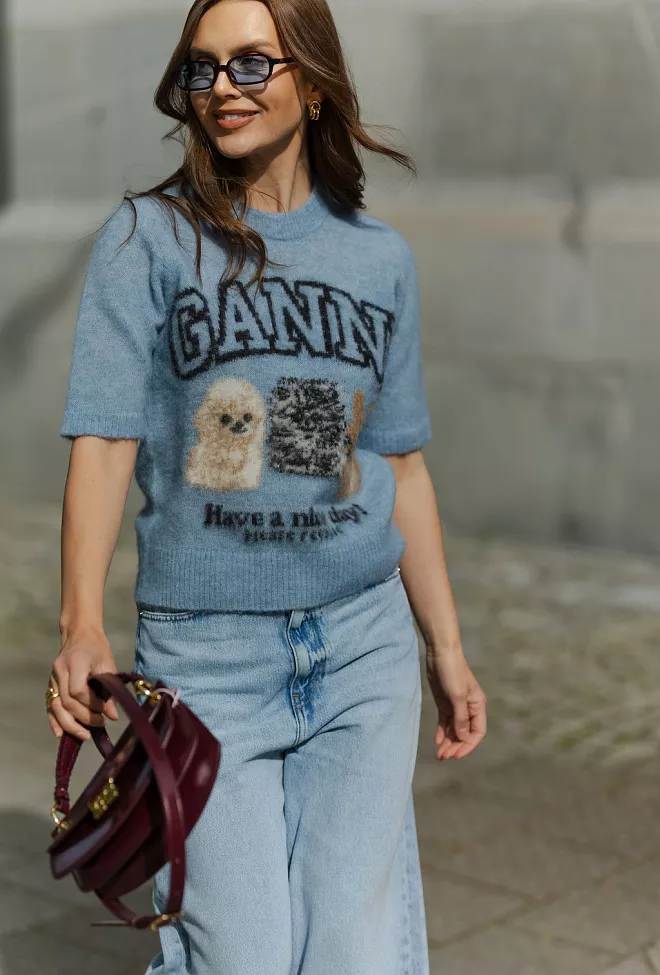GANNI Fine Brushed Alpaca Puppies T-Shirt Soft Chambray genser 3
