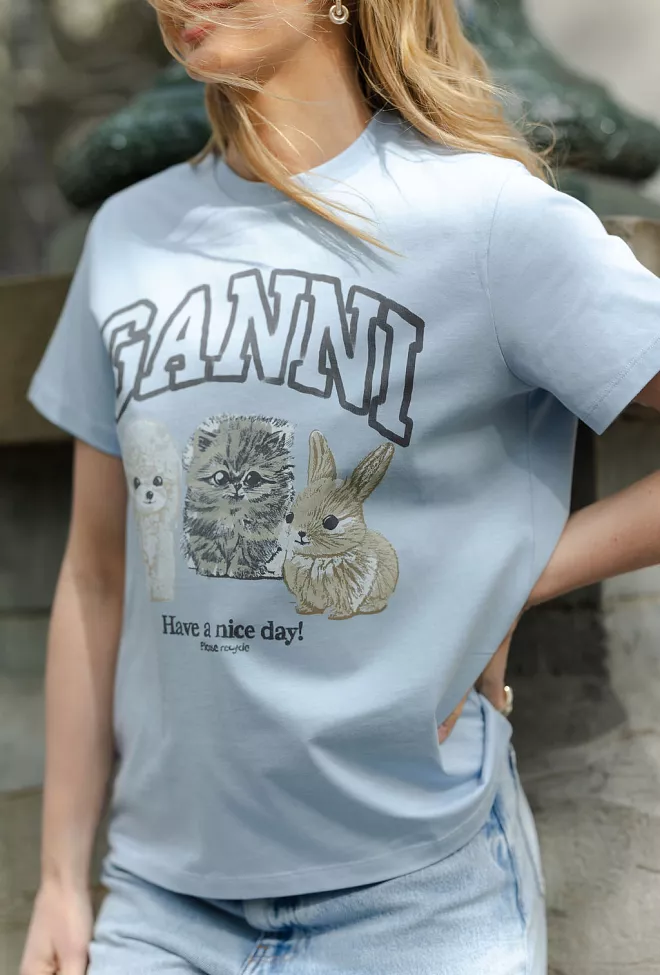 GANNI Basic Cotton Jersey Animals Relaxed T-Shirt Chambray Blue t-skjorte 4