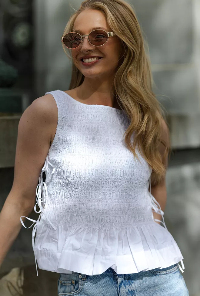 GANNI Cotton Poplin Smock Tie String Top Bright White topp 6
