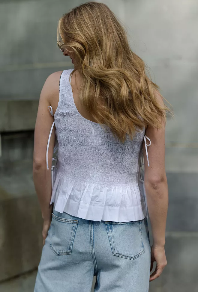 GANNI Cotton Poplin Smock Tie String Top Bright White topp 4