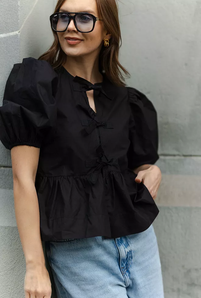 GANNI Cotton Poplin Peplum Blouse Black bluse 2