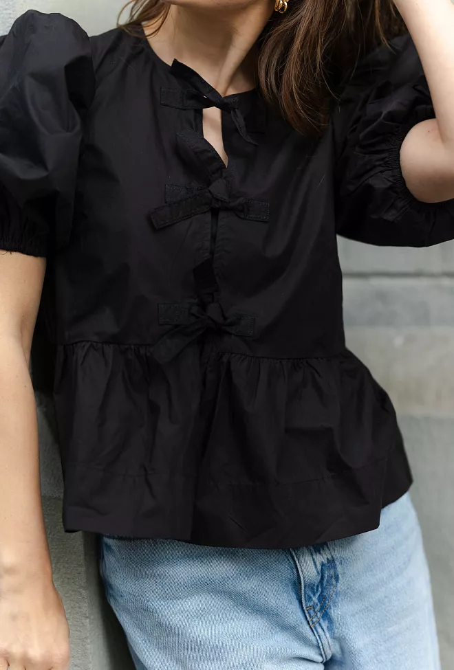 GANNI Cotton Poplin Peplum Blouse Black bluse 6