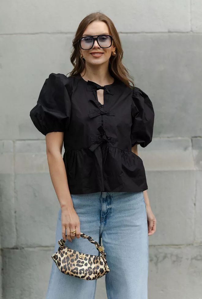 GANNI Cotton Poplin Peplum Blouse Black bluse 3