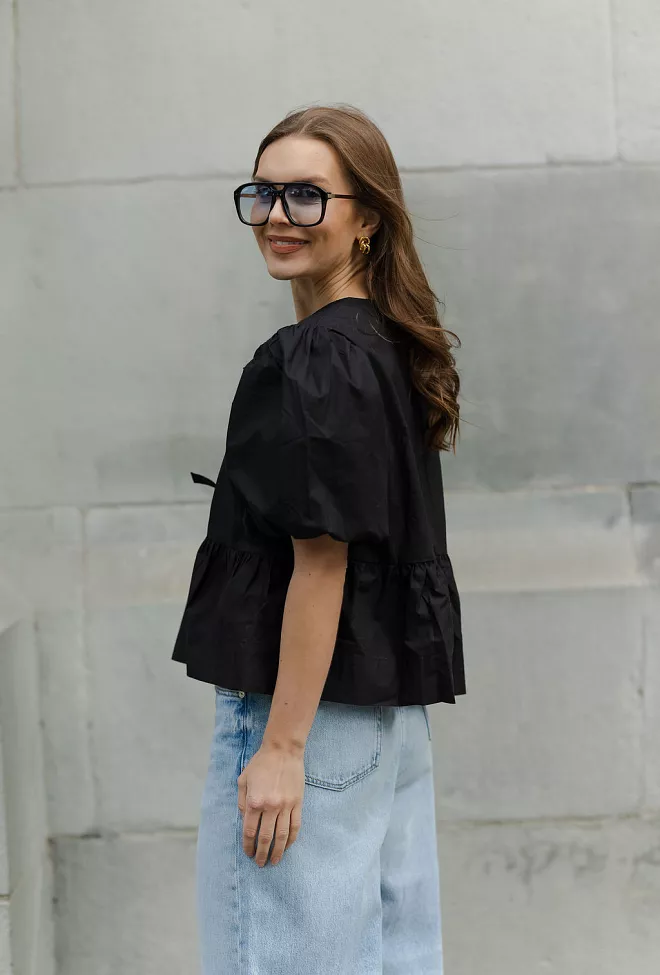 GANNI Cotton Poplin Peplum Blouse Black bluse 4