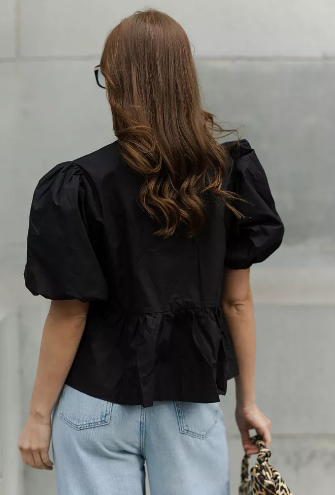 GANNI Cotton Poplin Peplum Blouse Black bluse 5