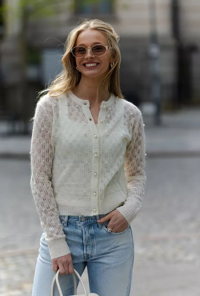 Munthe Perl Cardigan Ivory strikk 