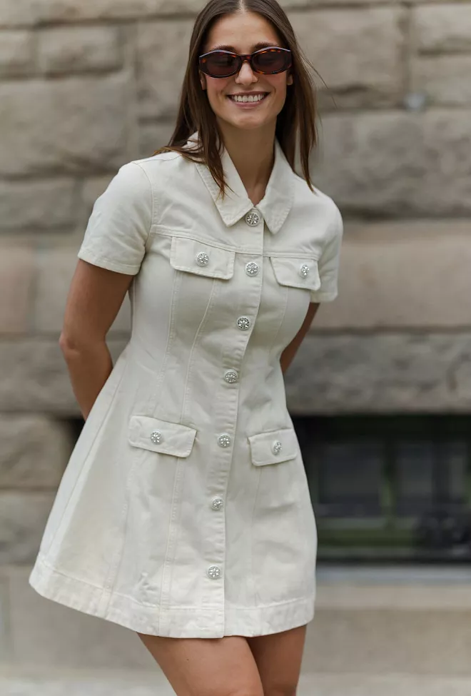 self-portrait Collared Denim Mini Dress Cream 1