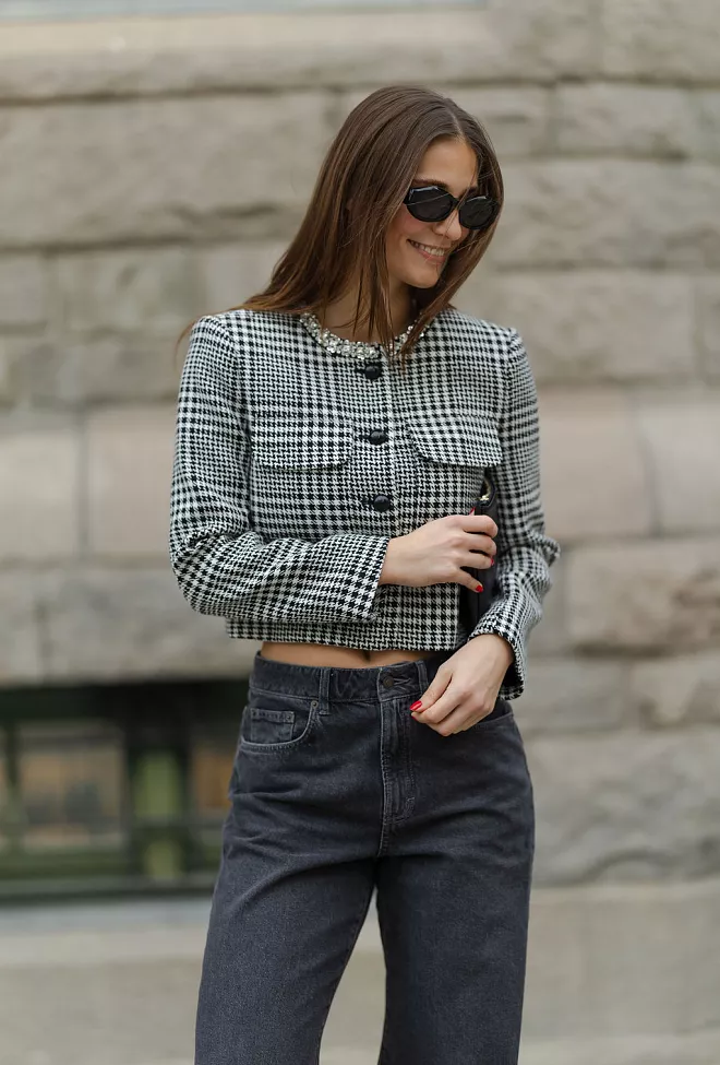self-portrait Houndstooth Crystal Trim Jacket Black And White 2