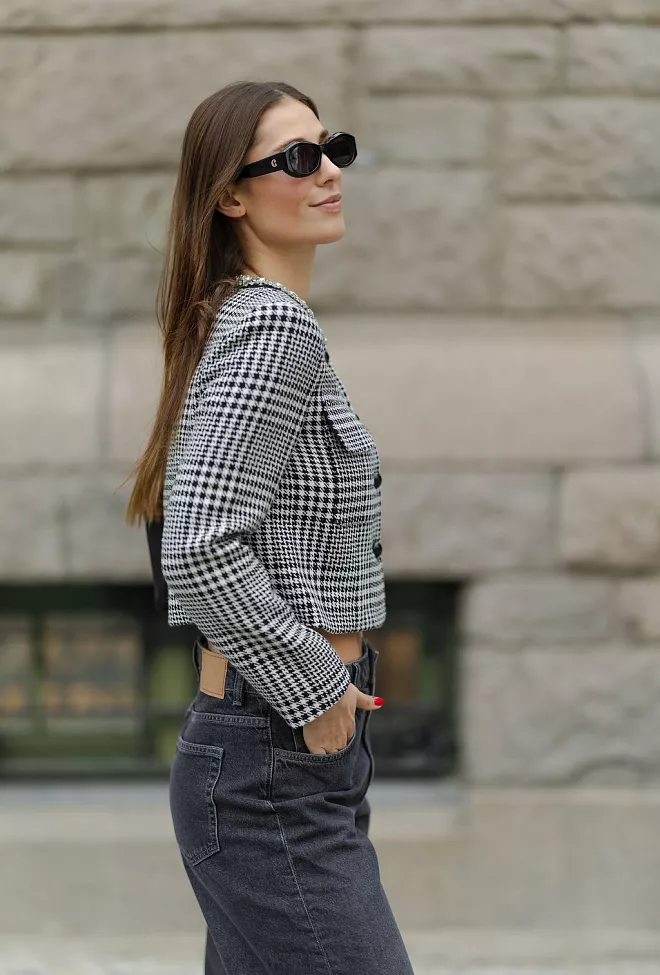 self-portrait Houndstooth Crystal Trim Jacket Black And White 1