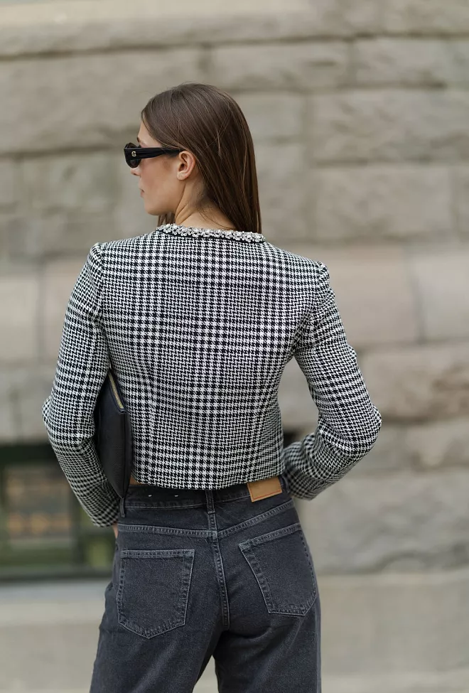 self-portrait Houndstooth Crystal Trim Jacket Black And White 3