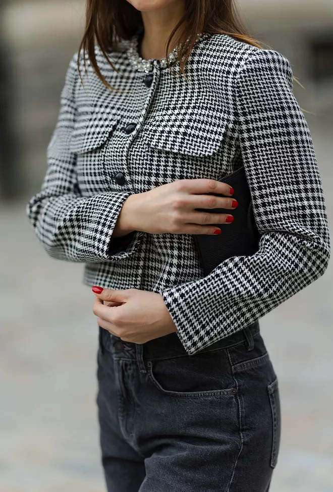self-portrait Houndstooth Crystal Trim Jacket Black And White 6