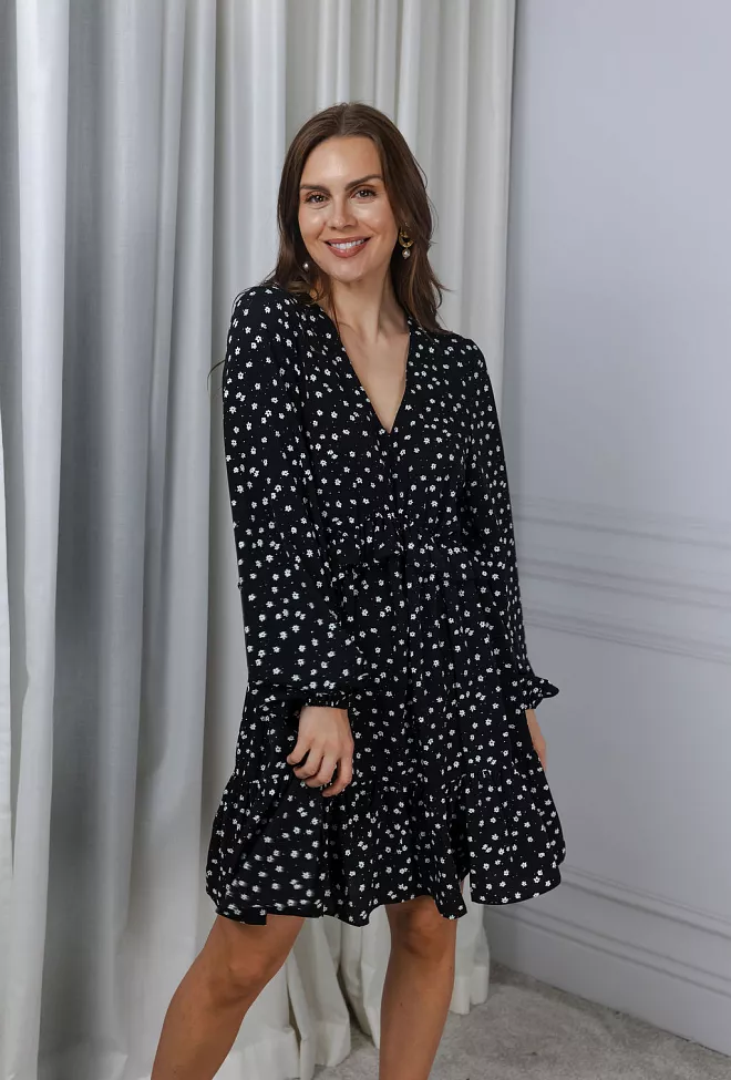 Carma Collection Elisabeth Dress Black White Flowers kjole