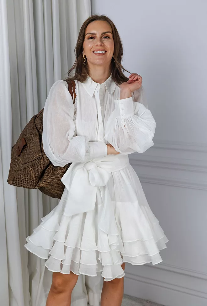 confettibird Ranch Frill Dress Offwhite kjole