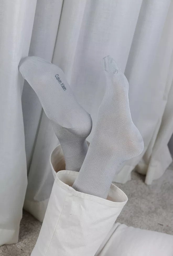 Calvin Klein 2Pk Mesh Squares Sock Grey/Off White 