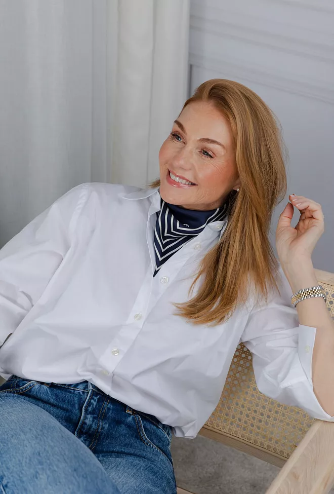 Lescarf No.18 Navy & Cream silkeskjerf