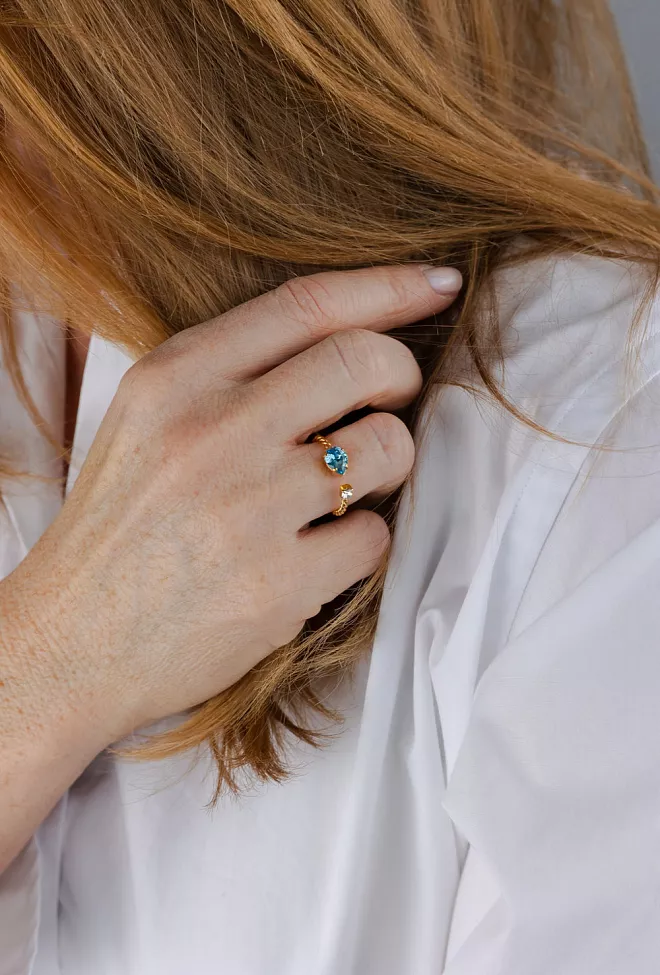 Caroline Svedbom Nani Ring Gold Aquamarine 