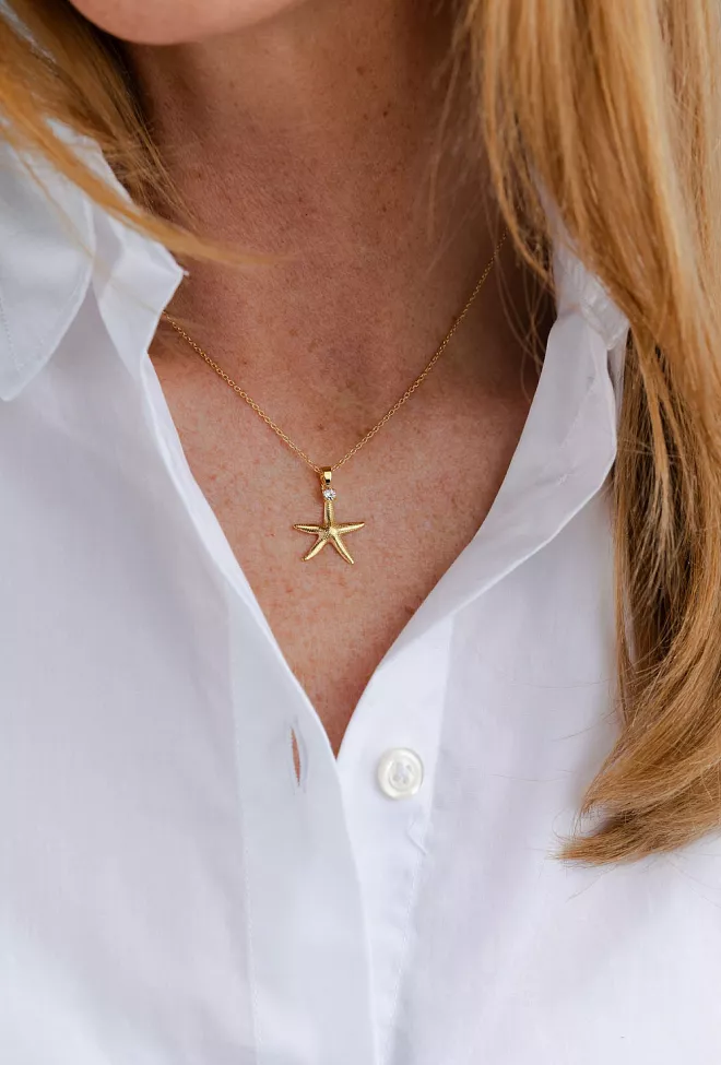 Caroline Svedbom Starfish Necklace Gold Crystal smykke