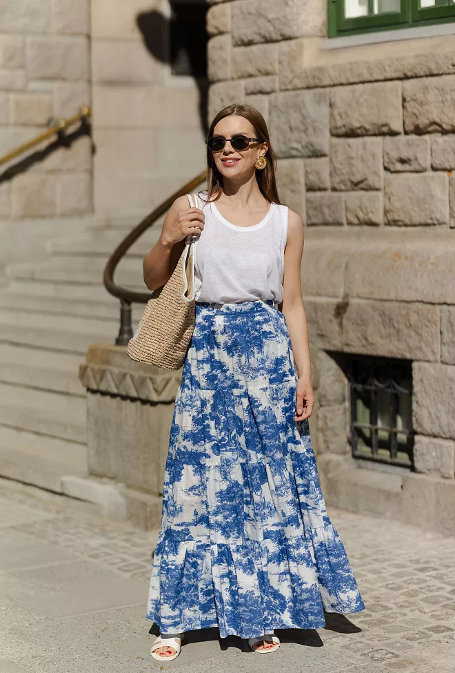 Andiata Wren 105 Skirt Blue Toile De Jouy maxiskjørt 6