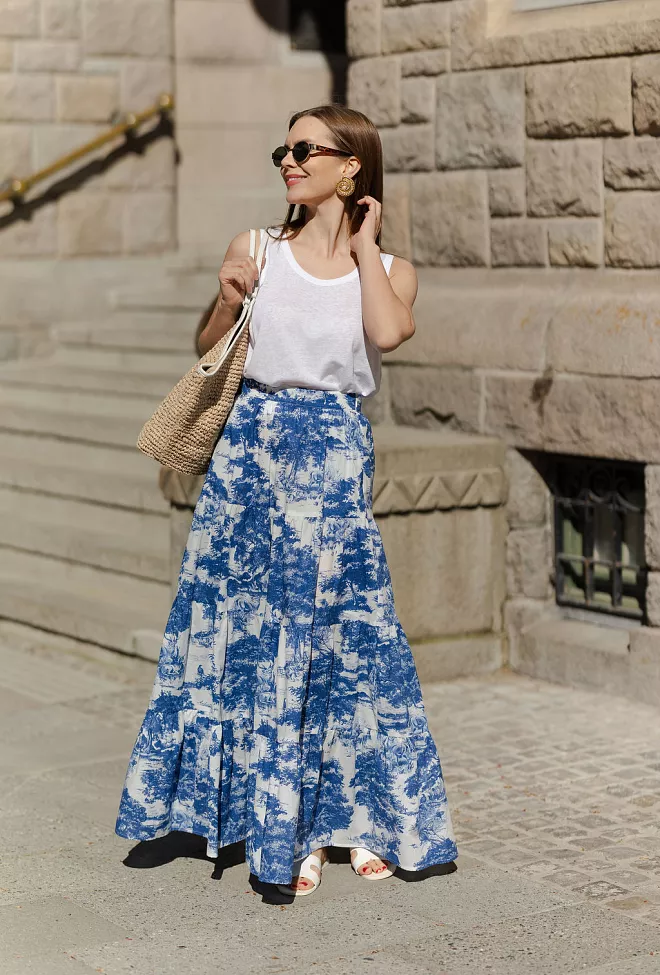 Andiata Wren 105 Skirt Blue Toile De Jouy maxiskjørt 