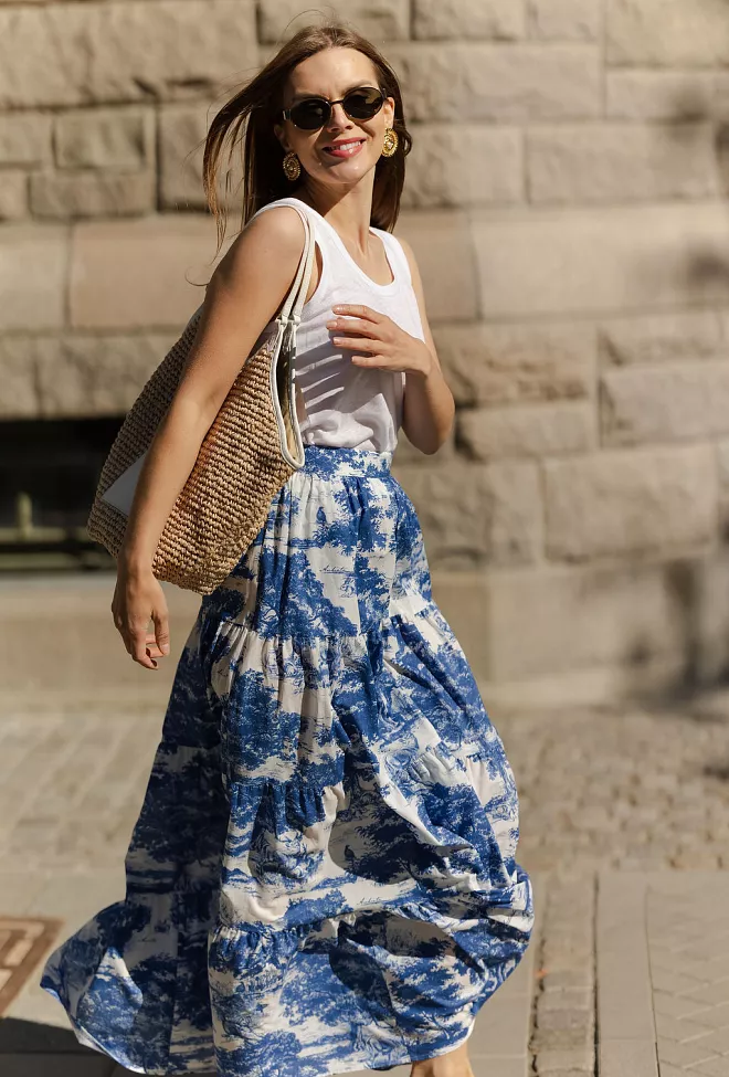 Andiata Wren 105 Skirt Blue Toile De Jouy maxiskjørt 8