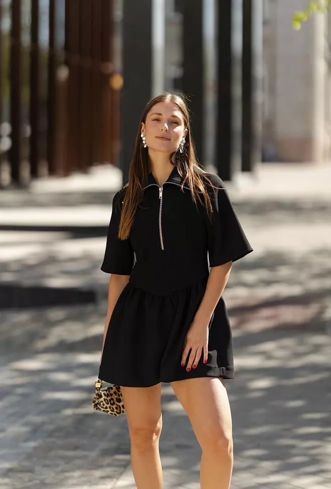 GANNI Bonded Crepe Mini Dress Black minikjole 3
