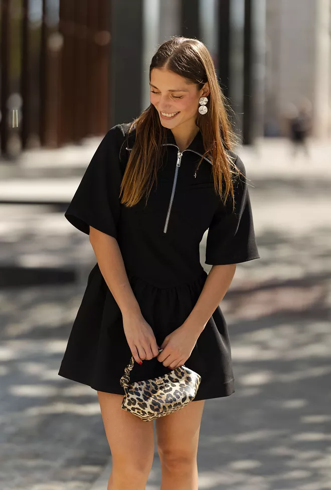 GANNI Bonded Crepe Mini Dress Black minikjole 2